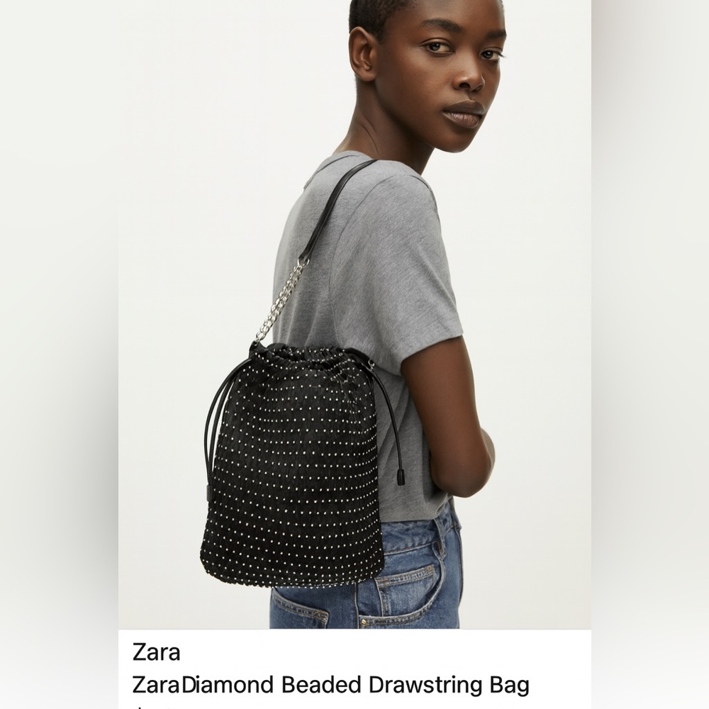 Zara Diamond Beaded Drawstring Bag - Picture 3 of 8